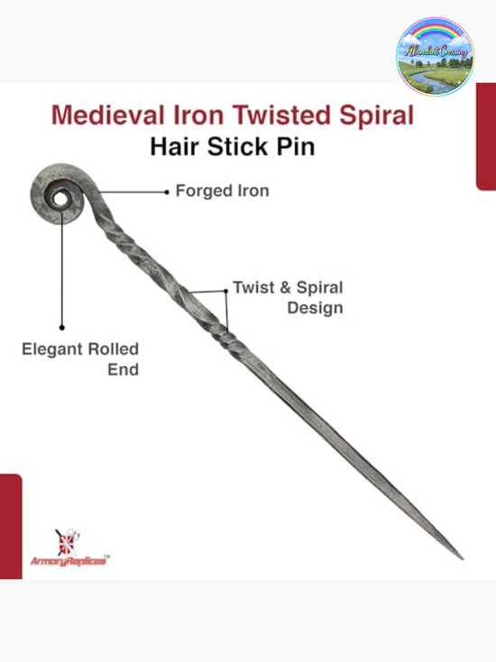 Forged Iron Twisted Spiral Hair Stick - Medieval Hair Pin for Everyday Wear
